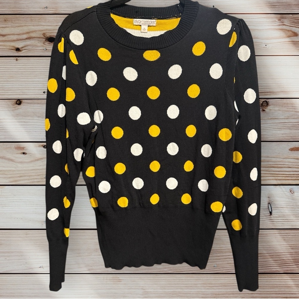 New York Company Eva Mendes Polka Dot Black Yellow White Sweater Sz M